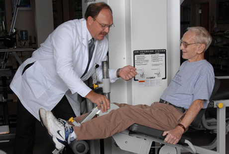 Man in rehab after a successful joint replacement